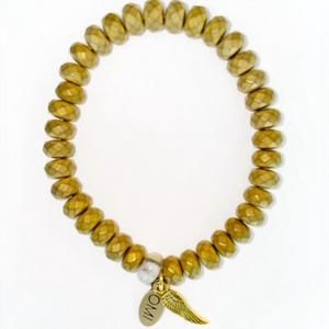 NEW OMI women's autumn dreams gold hematite jasper rondelle bracelet in gold